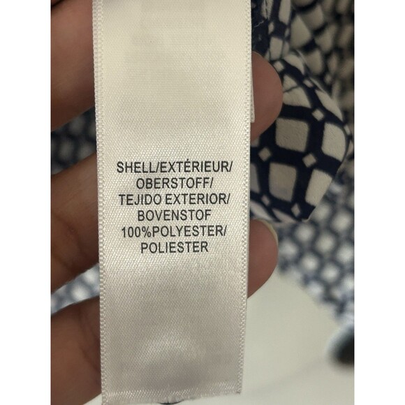 Adrianna Papell Size Large Navy Print V-neck Pullover Blouse Office - Picture 5 of 7